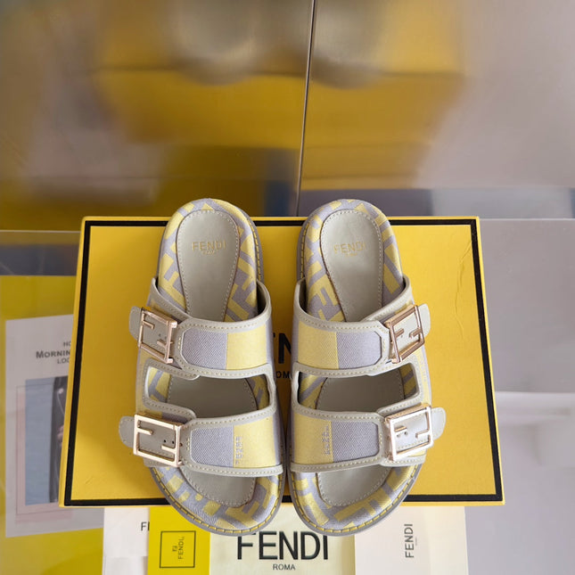 FF Feel Yellow Grey Canvas Slide