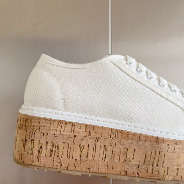 Lace - up Platform Shoes White Canvas