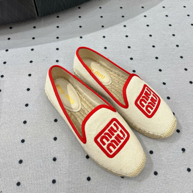 Loafer Shoes Ivory With Red Border Fabric Linen