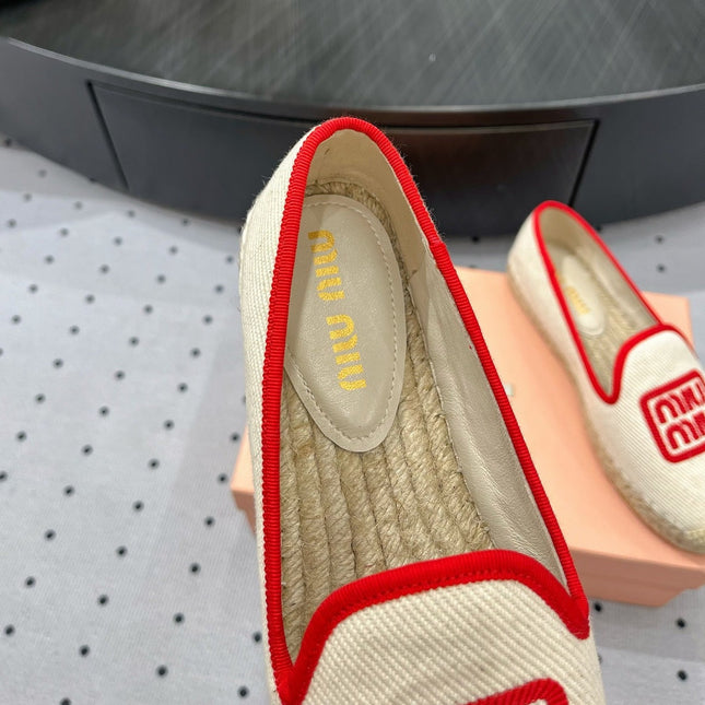 Loafer Shoes Ivory With Red Border Fabric Linen