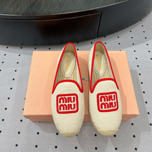 Loafer Shoes Ivory With Red Border Fabric Linen