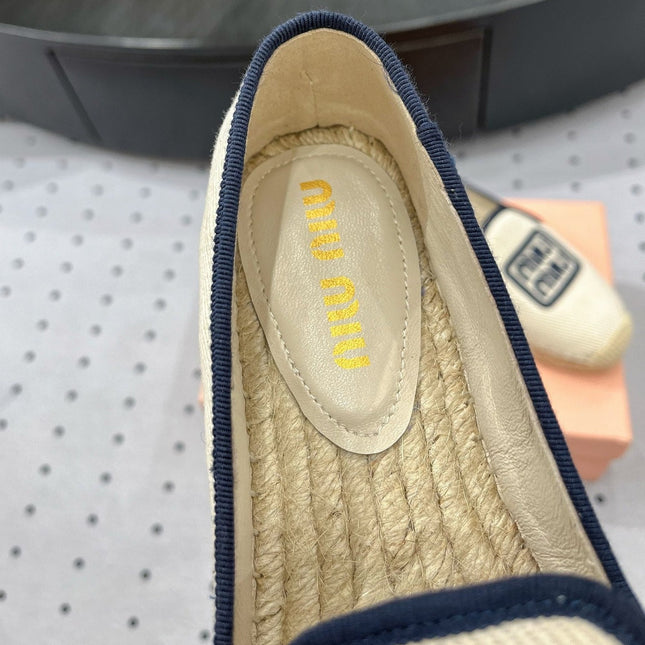 Loafer Shoes Ivory With Navy Border Fabric linen