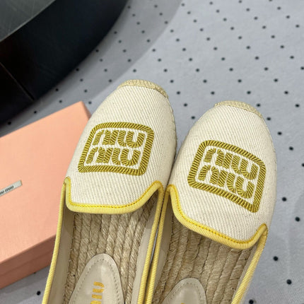 Loafer Shoes Ivory With Yellow Border Fabric Linen