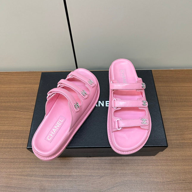 dad sandals pink 3 rows lambskin mules