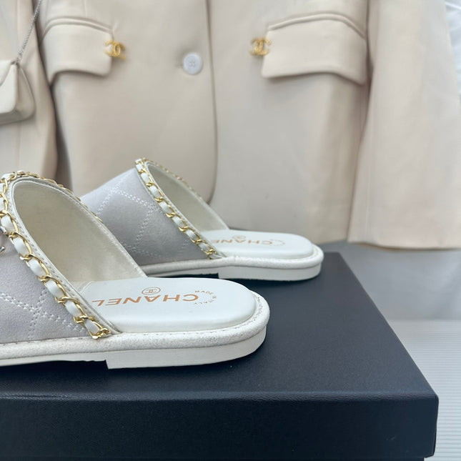 CC White Suede Gold Chain Mules