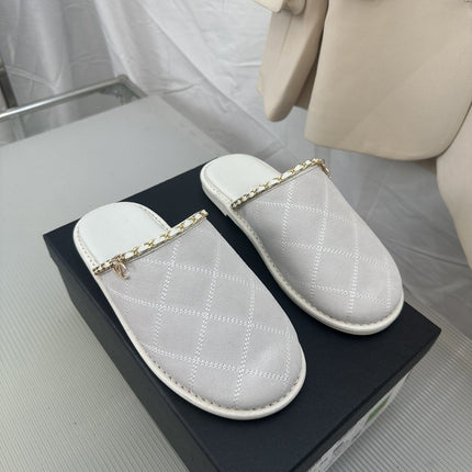 CC White Suede Gold Chain Mules