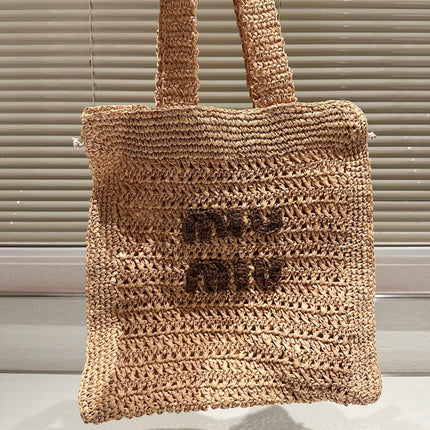 TOTE 38 BAG IN BEIGE BROWN STRAW WOVEN