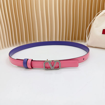 Vlogo Buckle Water Wave Silver Copper Glossy Pink Purple Leather 20mm Belt