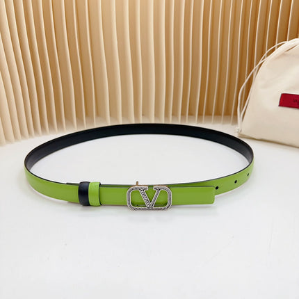 Vlogo Buckle Water Wave Silver Copper Glossy Green Black Leather 20mm Belt