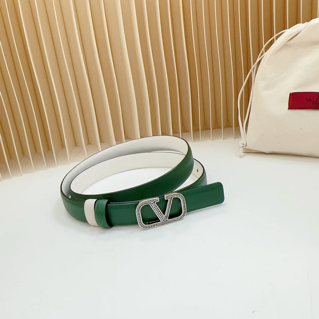 Vlogo Buckle Water Wave Silver Copper Glossy Dark Green White Leather 20mm Belt