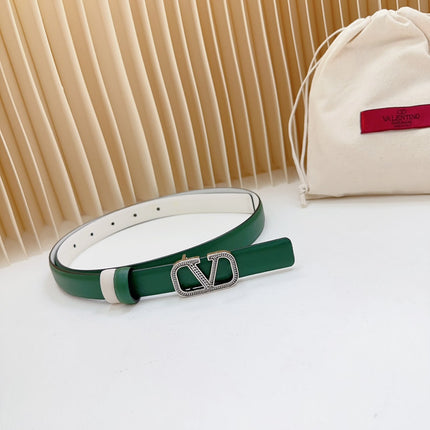 Vlogo Buckle Water Wave Silver Copper Glossy Dark Green White Leather 20mm Belt