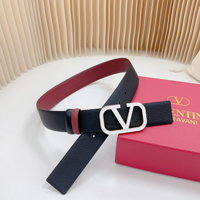 Vlogo White Gold Buckle Belt 40mm Wine Black Leather