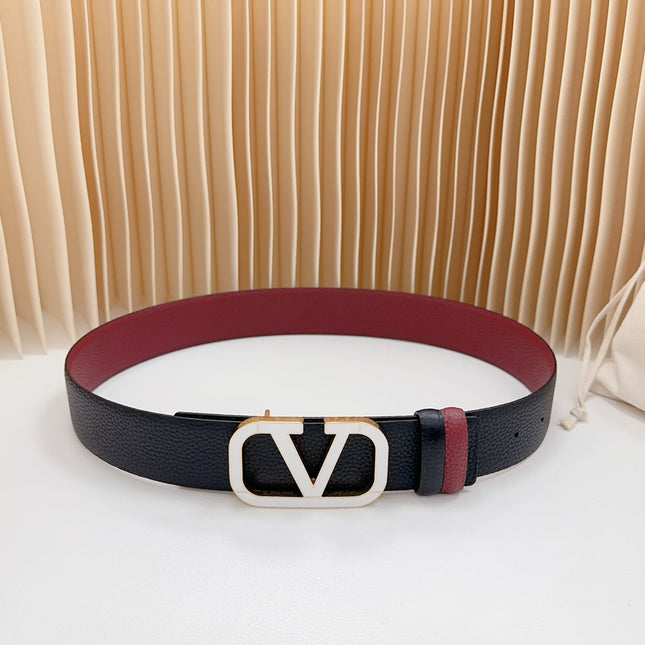 Vlogo White Gold Buckle Belt 40mm Wine Black Leather