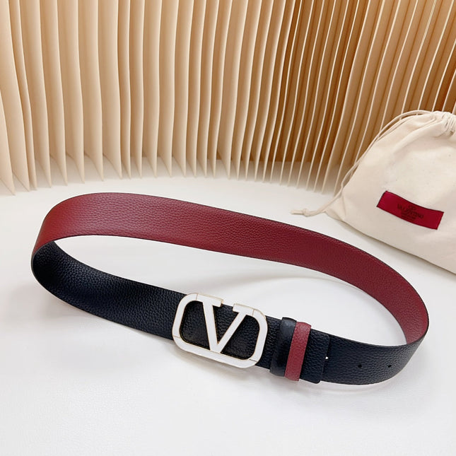 Vlogo White Gold Buckle Belt 40mm Wine Black Leather