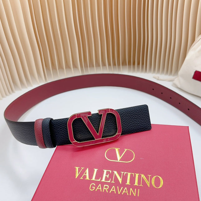 Vlogo Wine Gold Buckle Belt 40mm Wine Black Leather