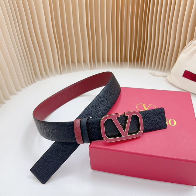 Vlogo Wine Gold Buckle Belt 40mm Wine Black Leather