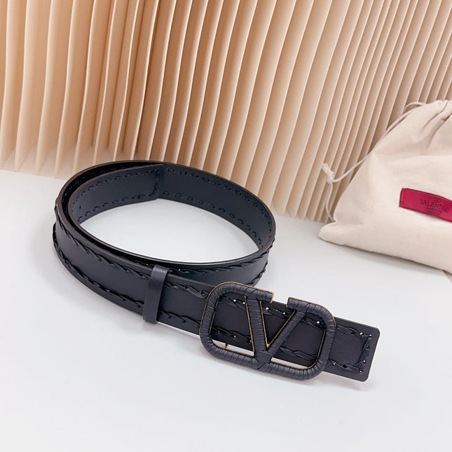 Vlogo Black Leather Buckle 40mm Black