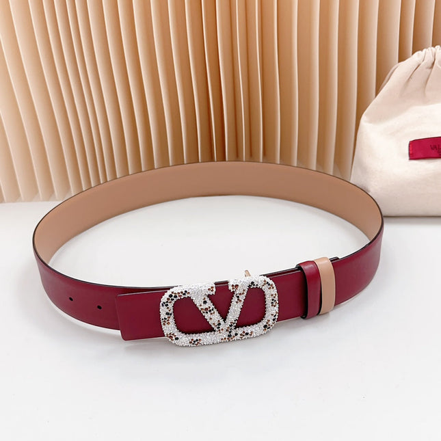 Vlogo Brown Black White Stone Silver Buckle Belt 40mm Wine Beige Leather