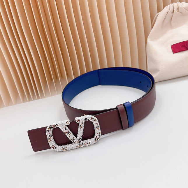 Vlogo Brown Black White Stone Silver Buckle Belt 40mm Chocolate Blue Leather