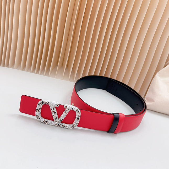 Vlogo Brown Black White Stone Silver Buckle Belt 40mm Red Black Leather