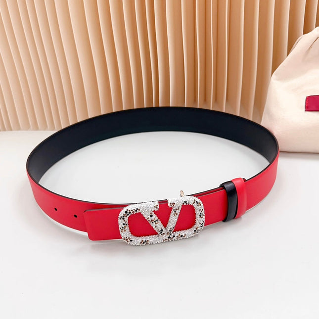 Vlogo Brown Black White Stone Silver Buckle Belt 40mm Red Black Leather