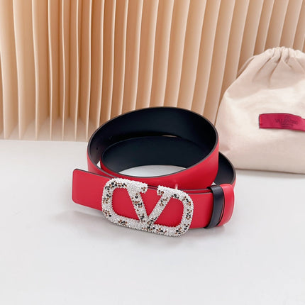 Vlogo Brown Black White Stone Silver Buckle Belt 40mm Red Black Leather