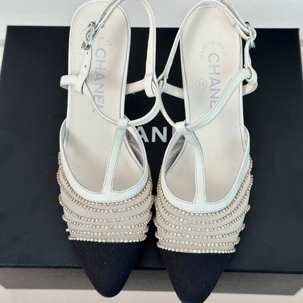 Crystal Flat High Heel Sandals White
