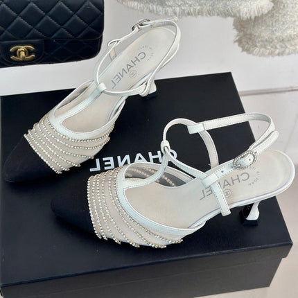 Crystal Flat High Heel Sandals White