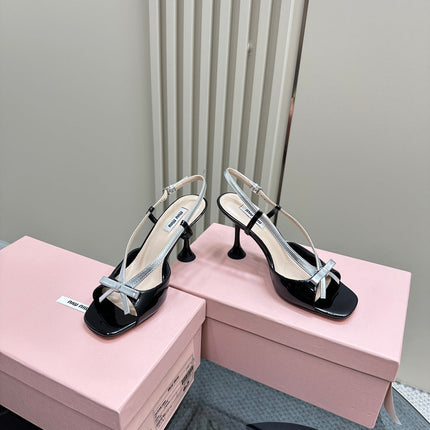 High Heels With Bows Black And Silver Sheepskin