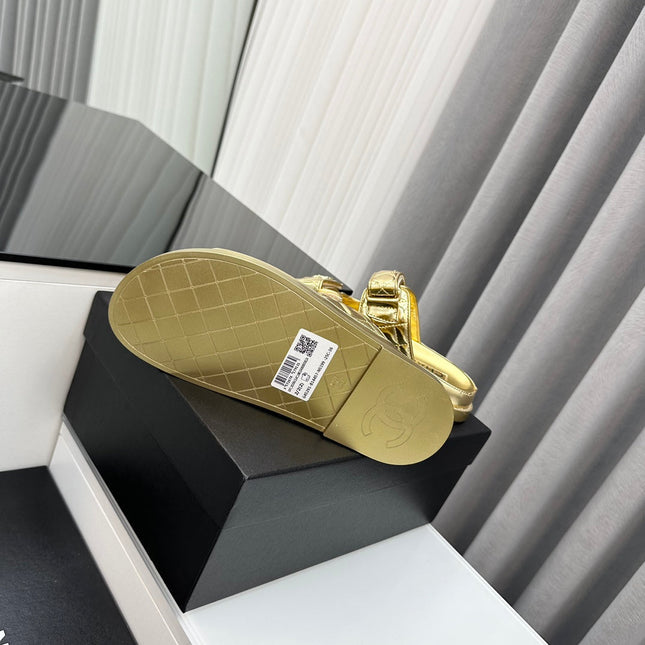 dad sandals gold metalic lambskin mules