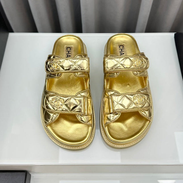 dad sandals gold metalic lambskin mules