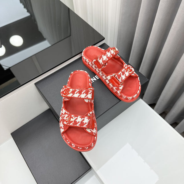 dad sandals red white mules