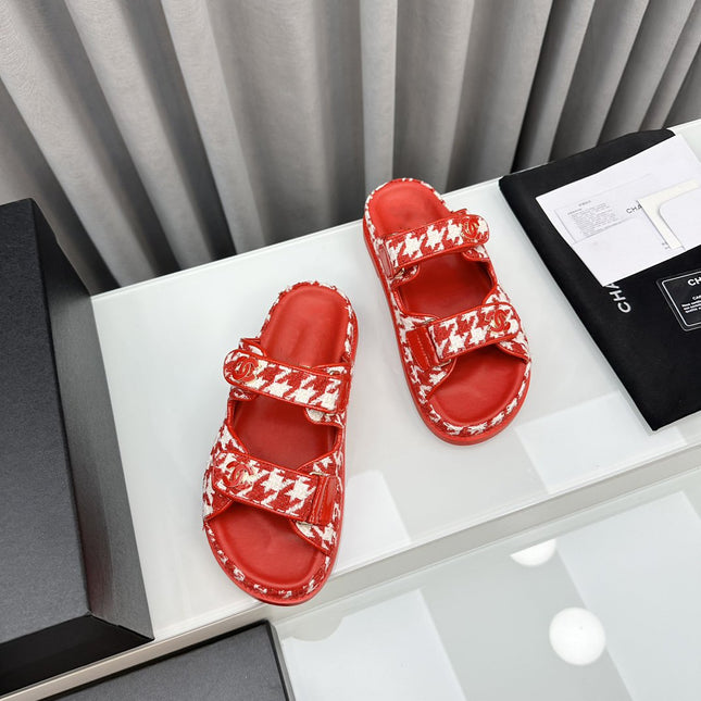 dad sandals red white mules