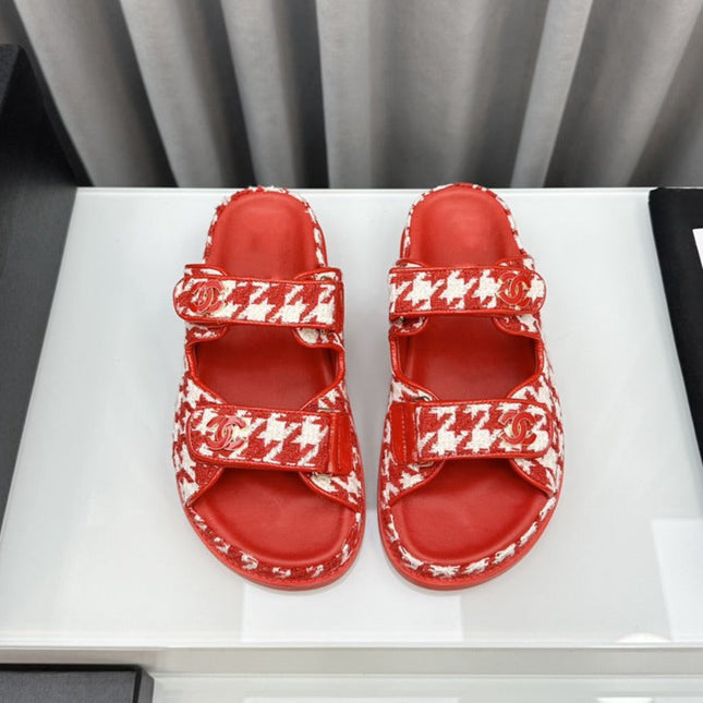 dad sandals red white mules