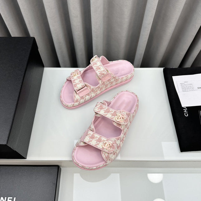 dad sandals pink white mules