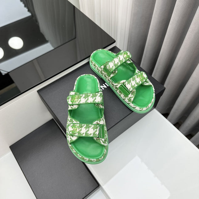 dad sandals green white mules