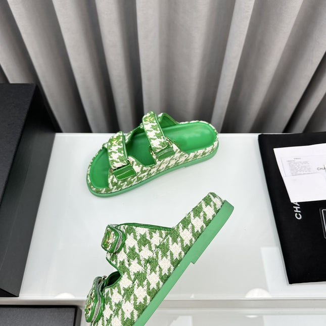 dad sandals green white mules