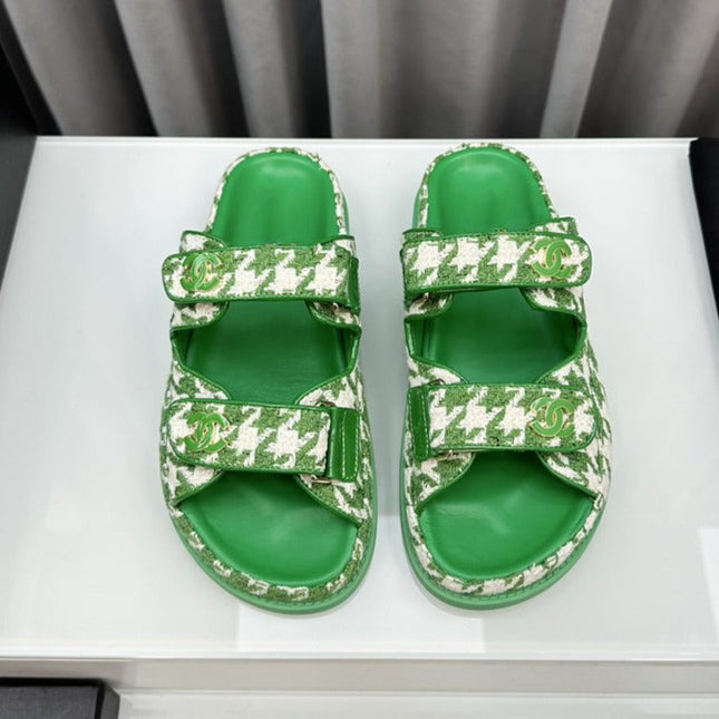 dad sandals green white mules