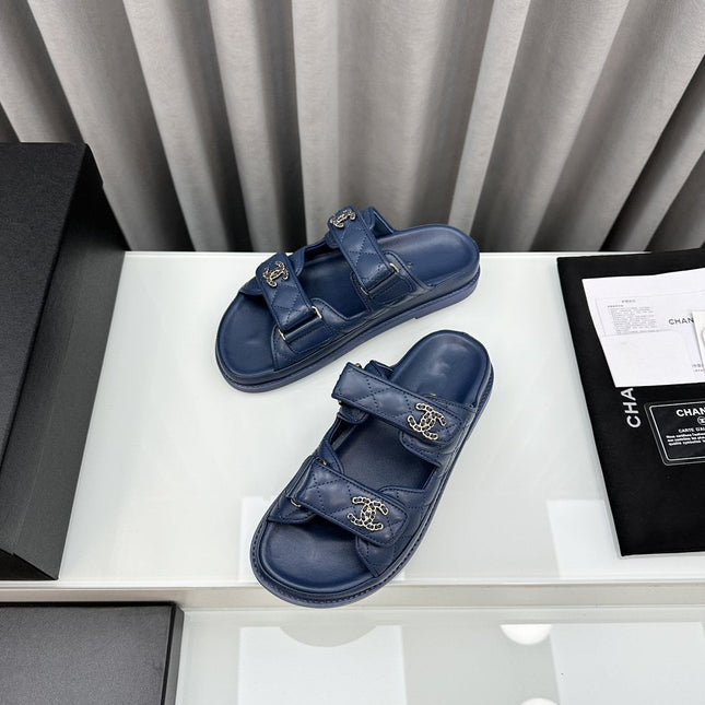 dad sandals blue lambskin mules