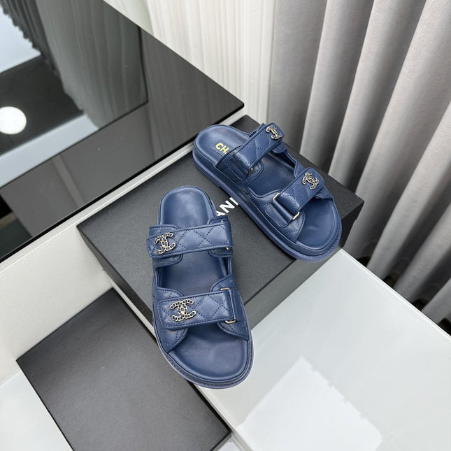 dad sandals blue lambskin mules