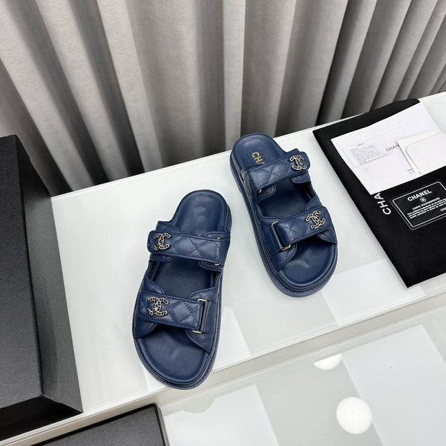 dad sandals blue lambskin mules