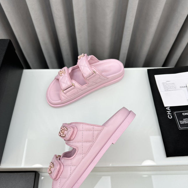 dad sandals pink lambskin mules