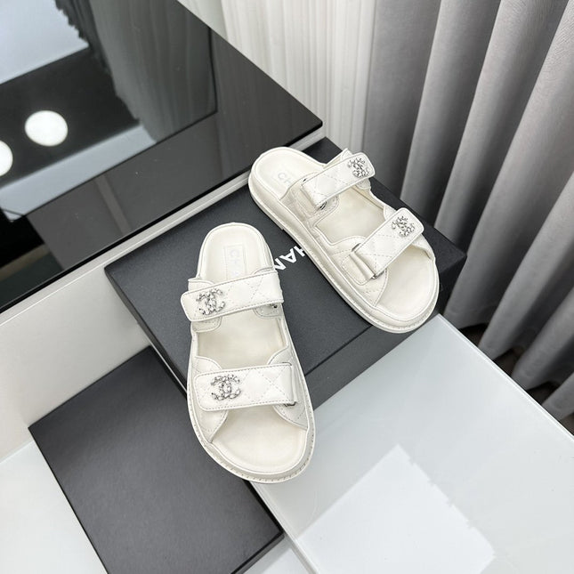 dad sandals white lambskin interwoven leather cc