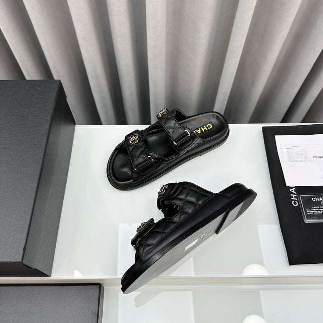 dad sandals black patent interwoven leather cc