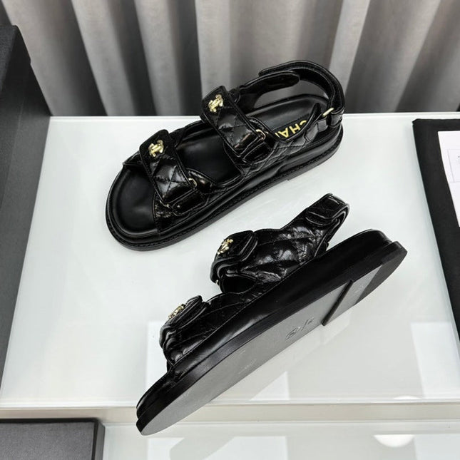 dad sandals black patent lambskin
