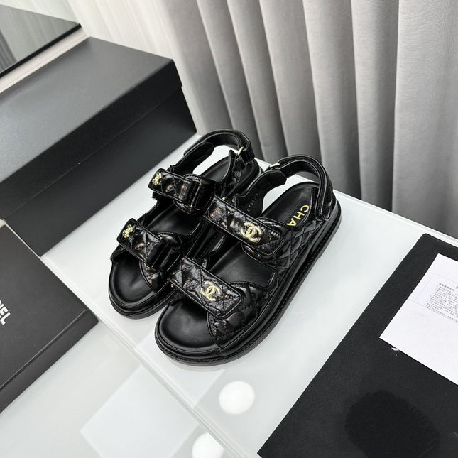 dad sandals black patent lambskin