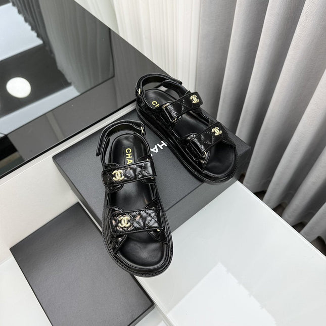 dad sandals black patent lambskin