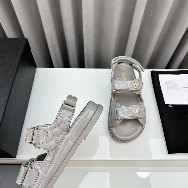 dad sandals grey patent lambskin