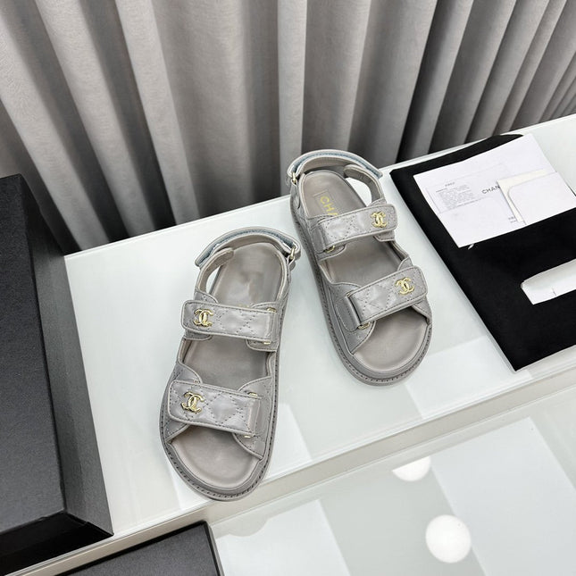dad sandals grey patent lambskin