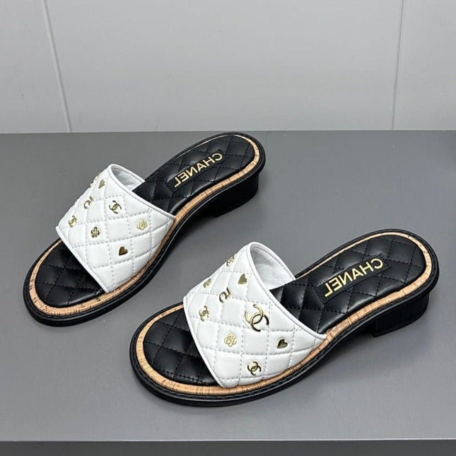 CC Slippers white calf leather